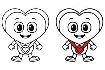 Heart characters outline with smiling face and red heart medallion pendants
