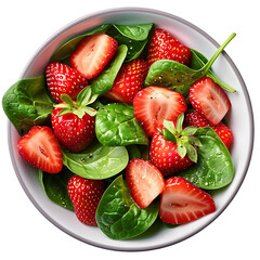 Fresh spinach and strawberry salad with vibrant ingredients isolated on a transparent background, perfect for healthy eating