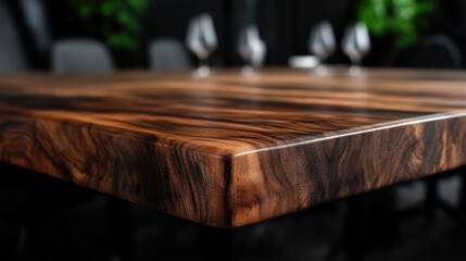 Dark wood dining table edge