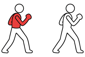 Cartoon boxer line art, sparring pose, red torso, isolated on transparent background