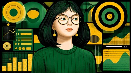 Portrait of person in sweater with graphic elements.