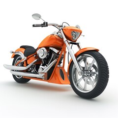Orange custom motorcycle, side view.