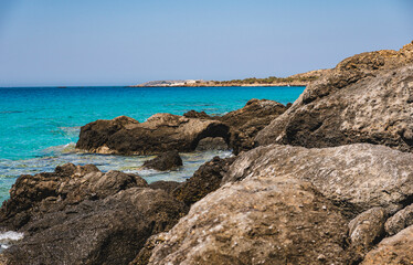 Landscape of the rocky Mediterranean coast on the Greek island of Crete