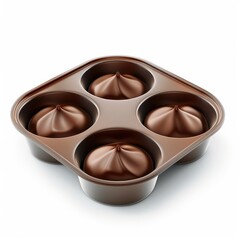 Four chocolate truffles in a dark brown, divided container.