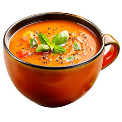 Delicious Tomato Soup with Fresh Basil Leaves Isolated on Transparent Background Perfect for Food Photography Soup Recipes and Healthy Meals