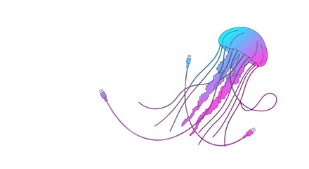 Fototapeta premium Jellyfish with USB cables in colorful digital art style