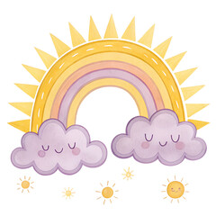 Cute Watercolor Sun Arch with Clouds Illustration
