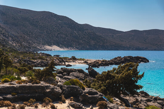Landscape of the rocky Mediterranean coast on the Greek island of Crete