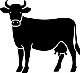 Simple black and white illustration of a cow.
