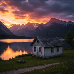 sunset over the lake
