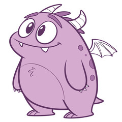 Purple Monster Cartoon Vector Illustration with Wings and Horns

