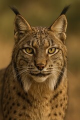 Fototapeta premium Close-up of Iberian lynx staring at the camera, sharp focus. AI-generated......