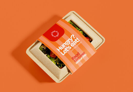 Rectangular Food Container Mockup with Paper Sleeve