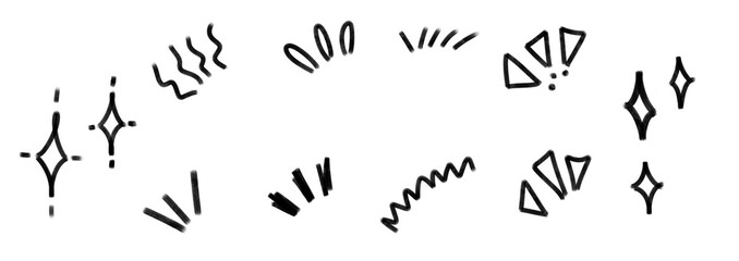 Set of  black sketchy cute, aesthetic, frames for corners of images etc. 