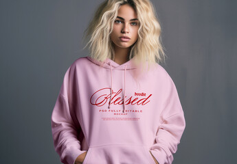 Oversized Hoodie Mockup with Female Model Standing