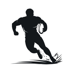 Strong Rugby Player Running Silhouette With Ball In Hand Sport And Athleticism Theme Isolated