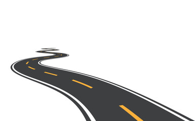 asphalt road with yellow dashed lines going to the distance