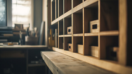Obraz premium Wooden Shelving Unit in a Workshop