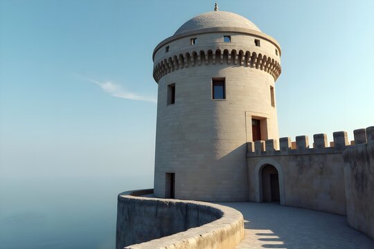 Tall and Narrow Fortress Turret with a Domed Rooftop