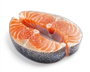 Two Raw Salmon Steaks on White Background