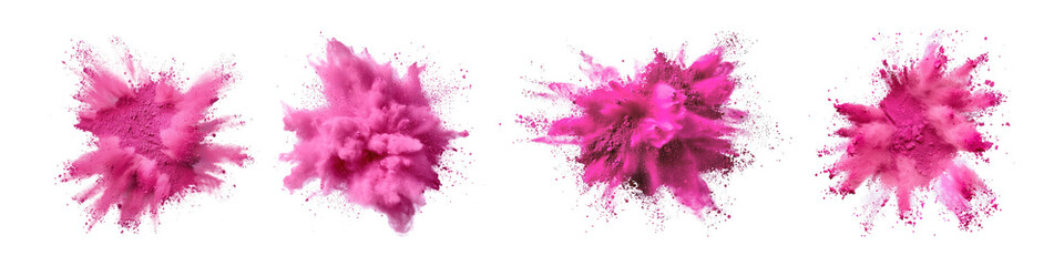 PNG Vibrant pink powder explosions, element set on transparent background