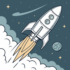 cartoon rocket in space