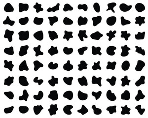 Random irregular shapes of organic black blobs on a white background