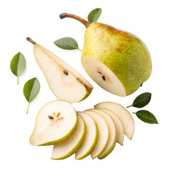 pear with slices on transparent background png