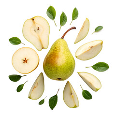 pear with slices on transparent background png