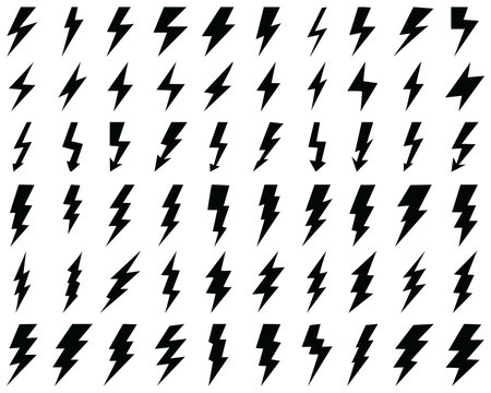 Black thunder lighting bolt Icons on a white background