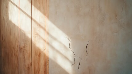 Sunlight streaming through window on light beige wall