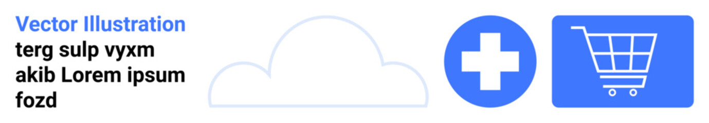 Cloud shape, medical cross in a circle, and shopping cart in a square. Ideal for technology, online services, healthcare, e-commerce, cloud computing, digital marketing simple landing page