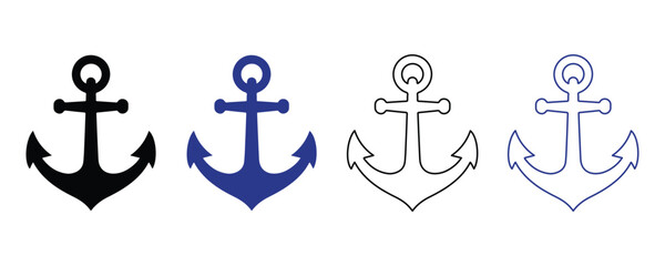 Anchor icon set vector. nautical, marine, sea, ship, navy, maritime icon set vector © Jakiya Graphics