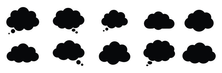 Set of Black Silhouette Thought Bubble shape vector on white background