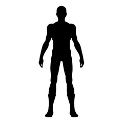 Full body silhouette of a superhero in a standing pose on white