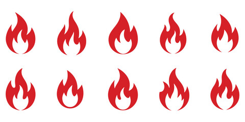 Red fire flame icon set vector on white background