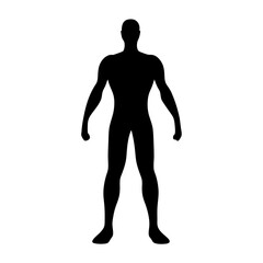 Silhouette of muscular human figure standing against white background showcasing strength