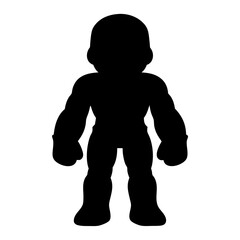 Silhouette of a muscular cartoon character standing with arms at its side