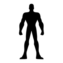 Striking Black Silhouette of a Muscular Superhero Ready for Action Stance