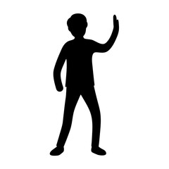 Black silhouette of a person waving a hand in a friendly manner