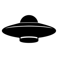 A Solid Black UFO Silhouette Floating Against a White Background Field