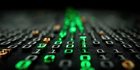 Futuristic Binary Code Data Stream on Dark Green Background