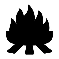 Simple flat black silhouette of a campfire with burning flames and wood
