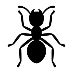 Simple stylized silhouette of an ant, featuring clear and distinct details