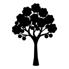 Fototapeta premium Silhouette of a Fruit Tree with Berries, Branches, and Dense Foliage