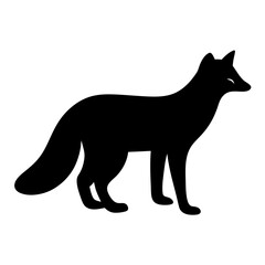 A minimalist silhouette of a fox standing against a plain white background