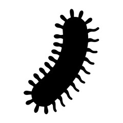 Isolated black silhouette of a spiky microorganism or bacterium on white