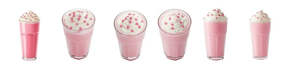 Set Or Collection Of Different View Of Milkshake in Glass isolated on transparent background, Strawberry Juice Glass PNG 