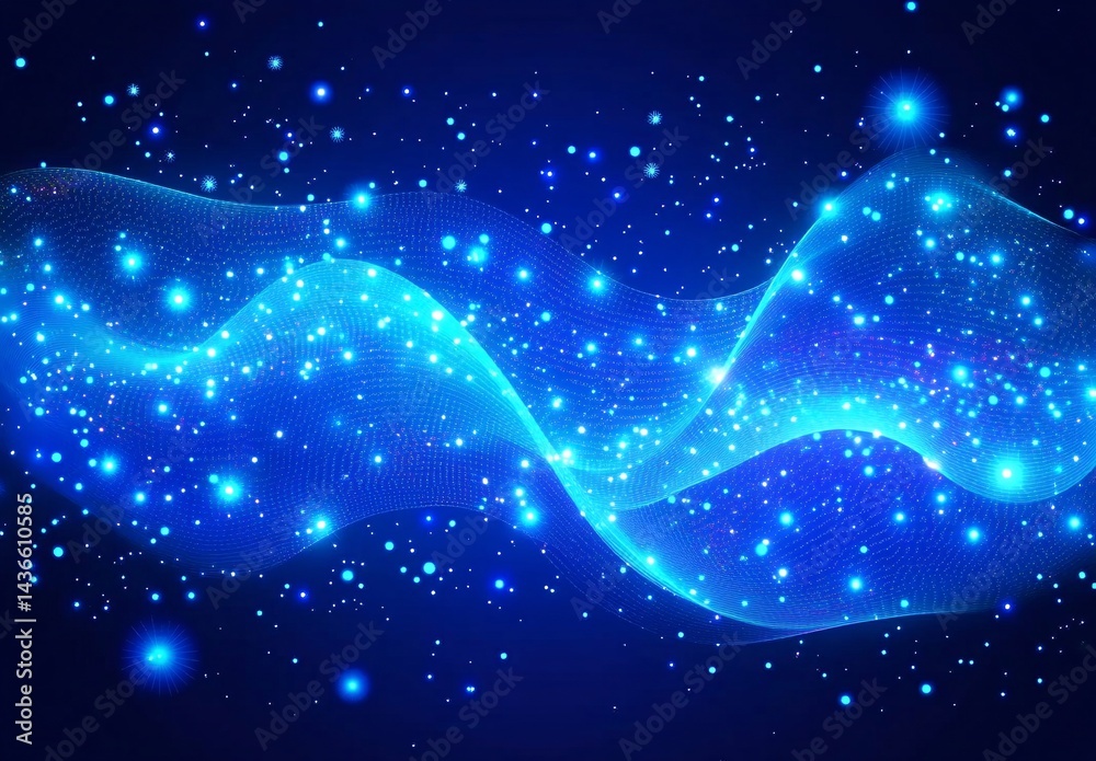 Fototapete abstract technology double wave of particles. big data visualization. dark background with motion do