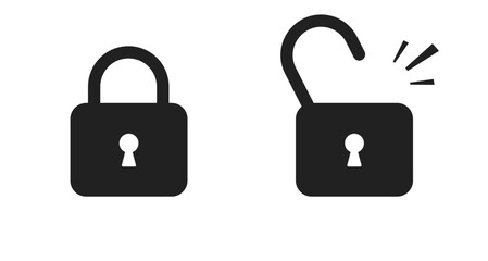 Lock icon collection. Locked and unlocked black line icon set. Flat security symbol. Vector illustration., Padlock open and closed